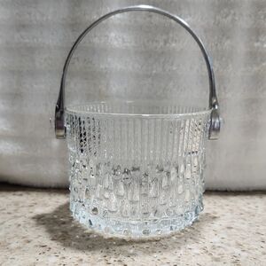 Vintage Clear Glass Ice Bucket with Silver Handle
